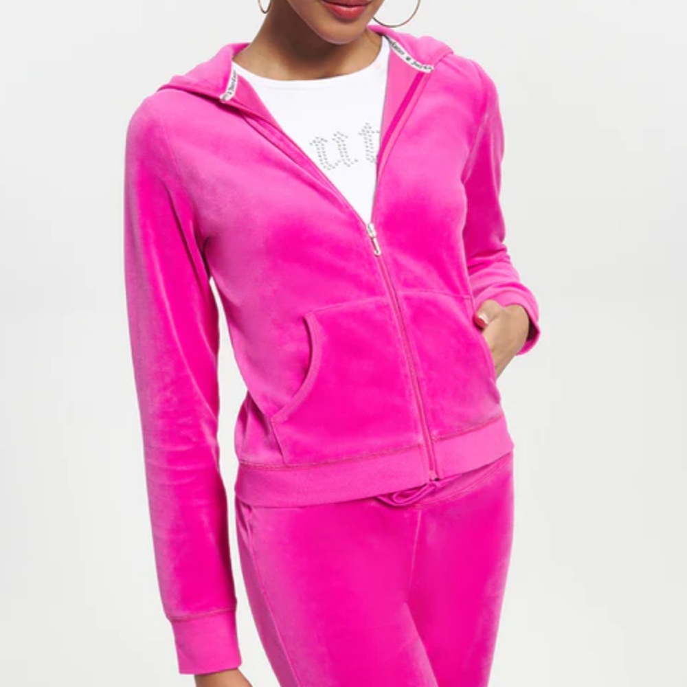 Like New Juicy Couture CLASSIC COTTON VELOUR HOODIE in color Free Love